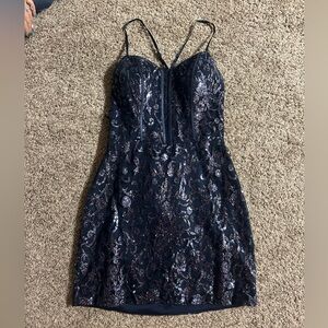 Alyce Paris Navy Sequin Homecoming Dress